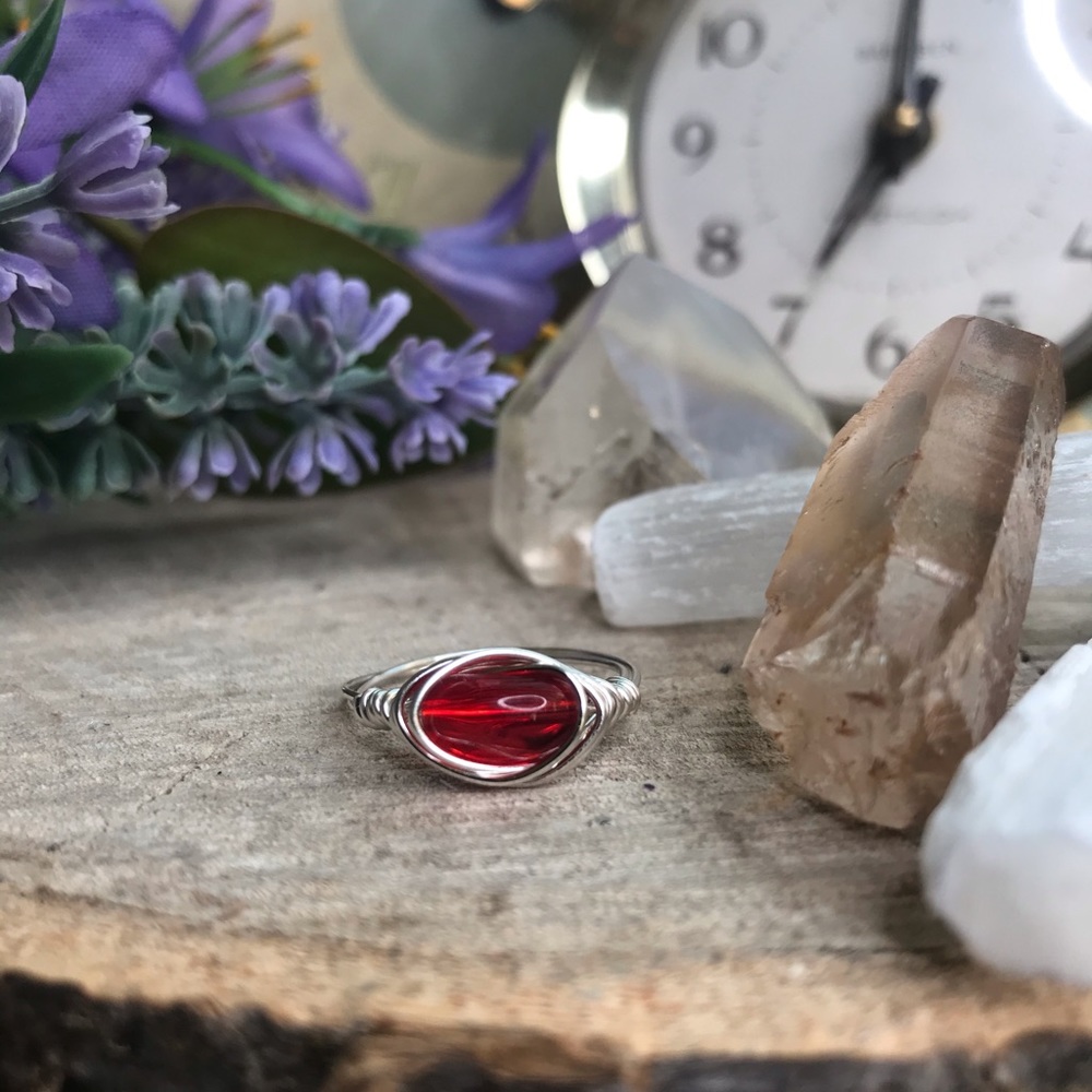 Handmade Silver Plated Red Ring